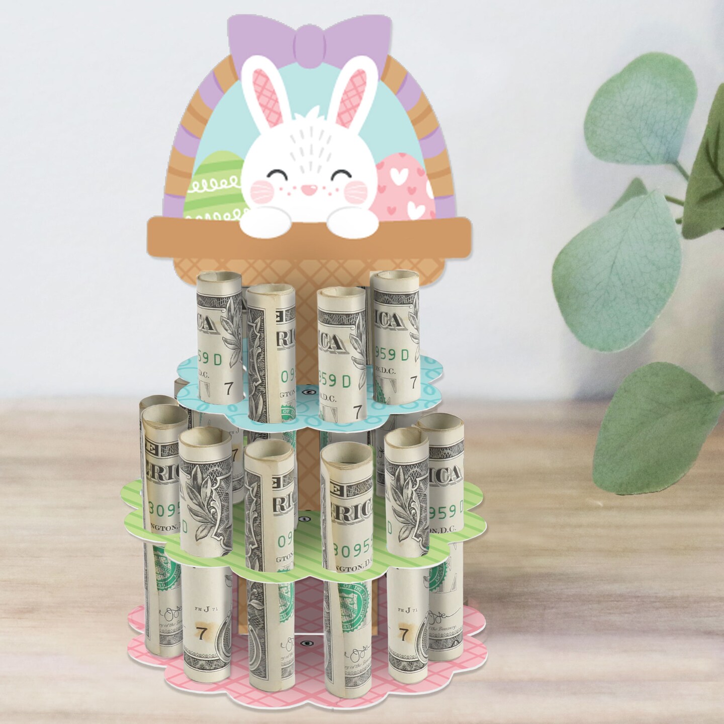 Big Dot of Happiness Spring Easter Bunny - DIY Happy Easter Party Money Holder Gift - Cash Cake