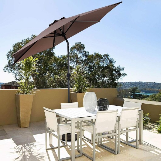 9FT Patio Umbrella Patio Market Steel Tilt W/ Crank Outdoor Yard Garden