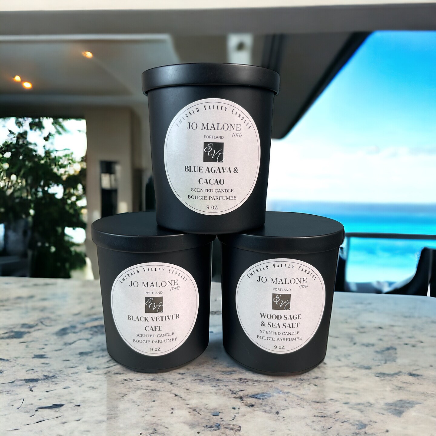 Jo Malone type Black Vetiver Cafe 8oz Soy Wax with 10 oz Black Matte Vessel  with Wooden Wick MakerPlace by Michaels