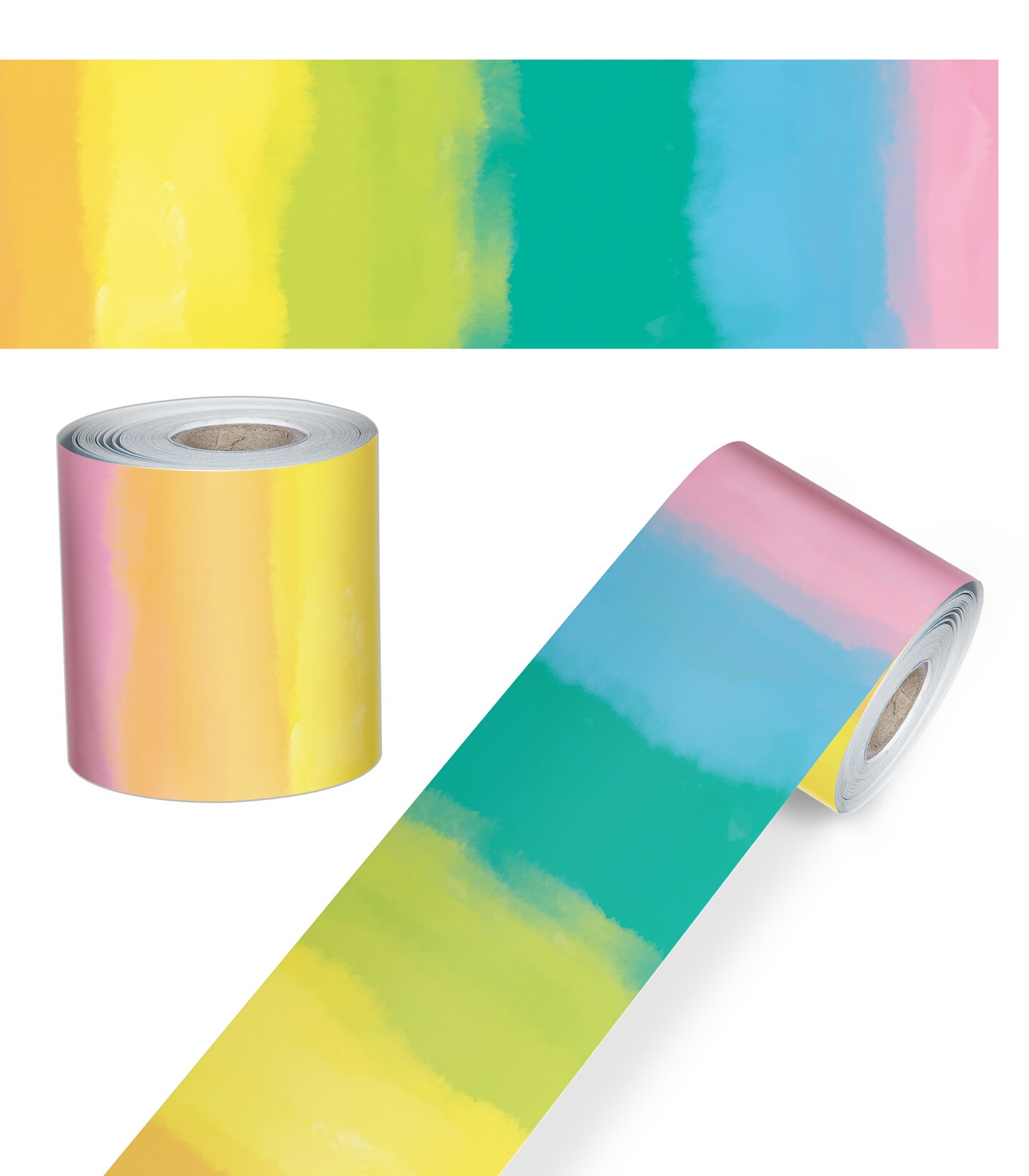 Carson Dellosa Creatively Inspired 65Ft of Watercolor Rainbow Bulletin Board Borders, 1 Roll of Colorful Trim for Rolling Whiteboard, Cork and Posterboard, Party Decorations, and Classroom Decor