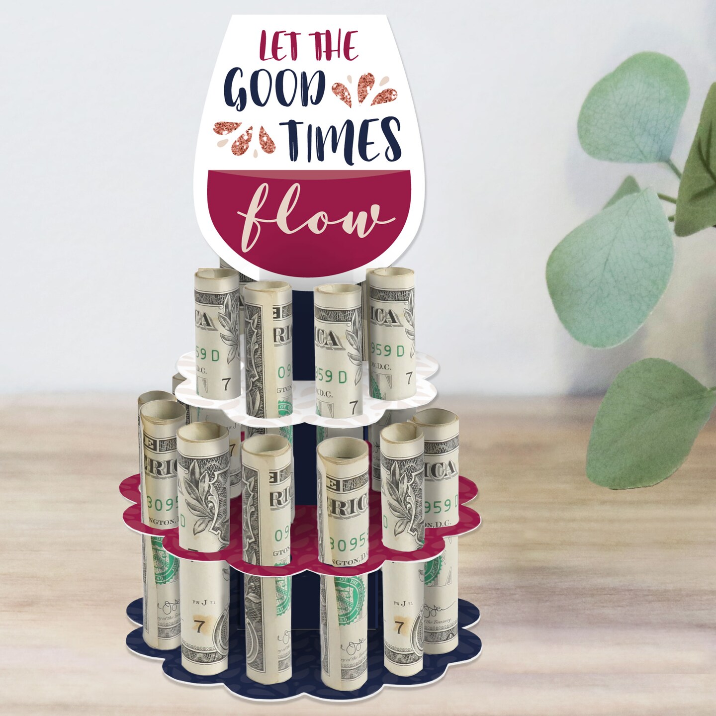 Big Dot of Happiness But First, Wine - DIY Wine Tasting Party Money Holder Gift - Cash Cake