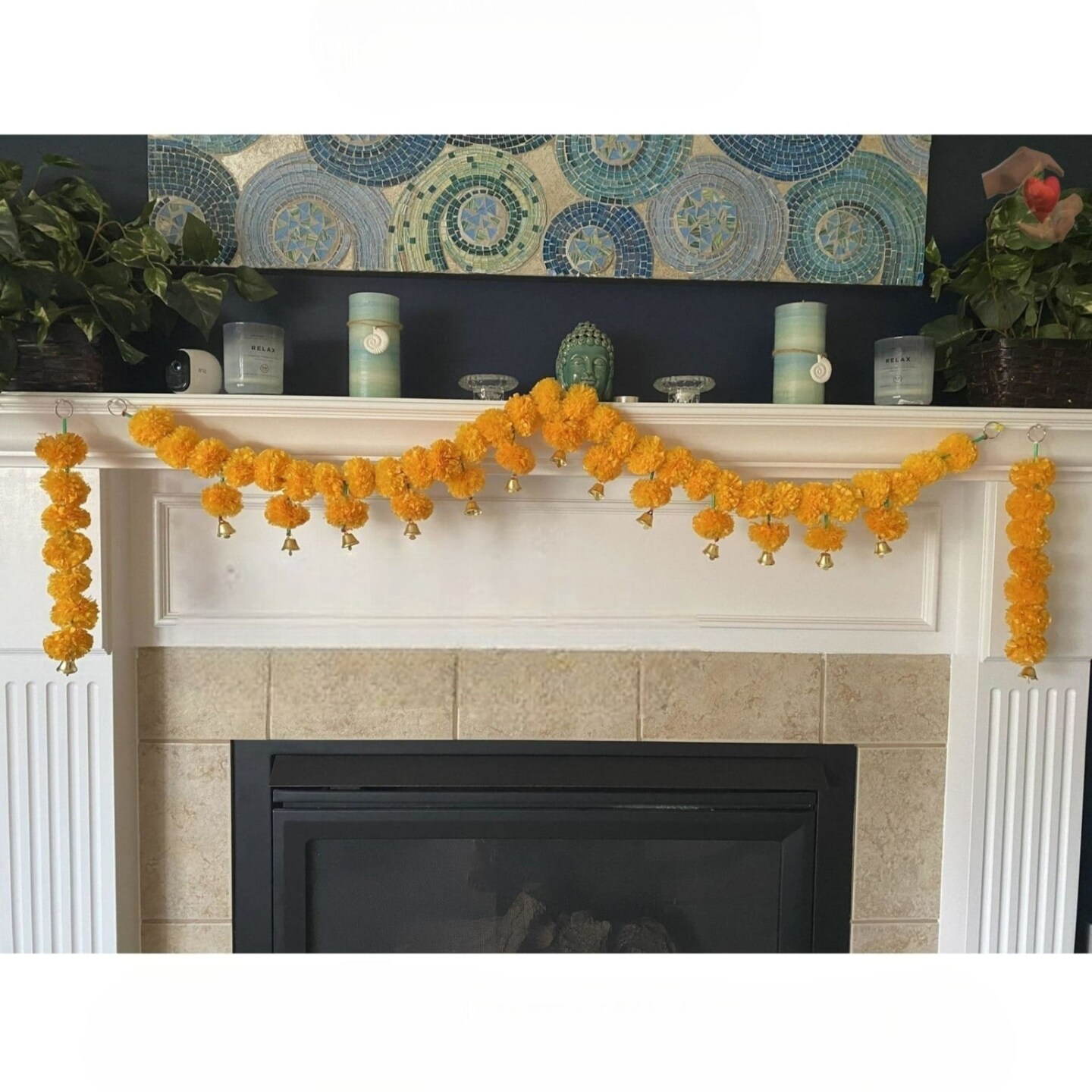 4.5 Feet Marigold Garland Toran Indian Wedding Diwali Decoration Home Party Decor Door Hanging Navratri Pooja Day of the Dead Dia De Los Muertos Ofrenda Mexican Fiesta Halloween Decor