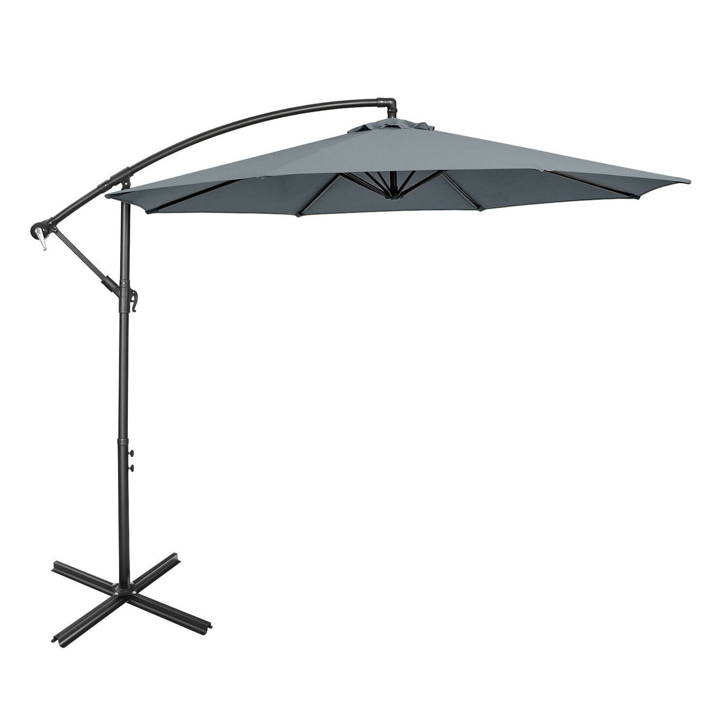 10 Feet Offset Umbrella with 8 Ribs Cantilever and Cross Base Tilt Adjustment