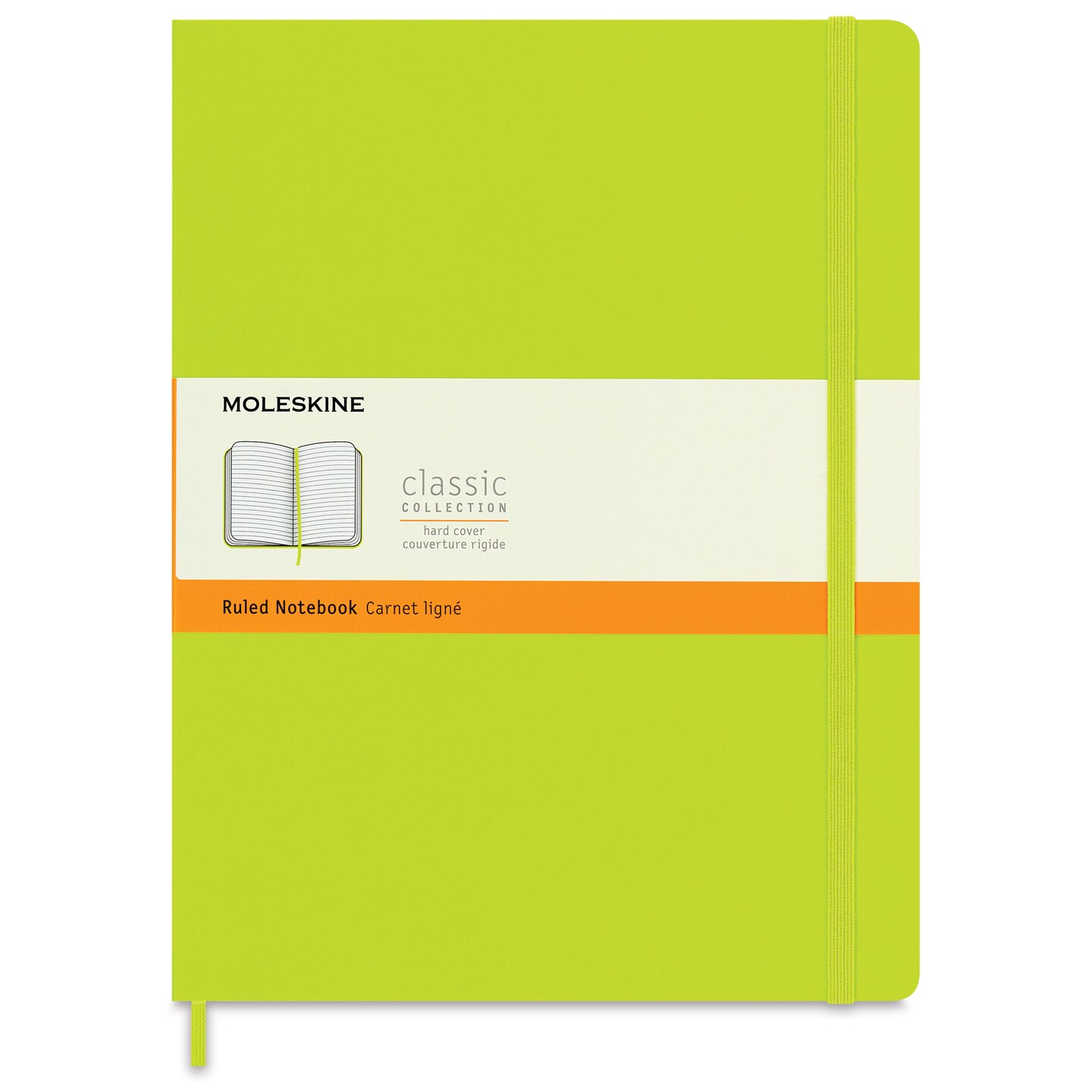 Moleskine Classic Hardcover Notebook - Lemon Green, Ruled, 9-3/4&#x22; x 7-1/2&#x22;