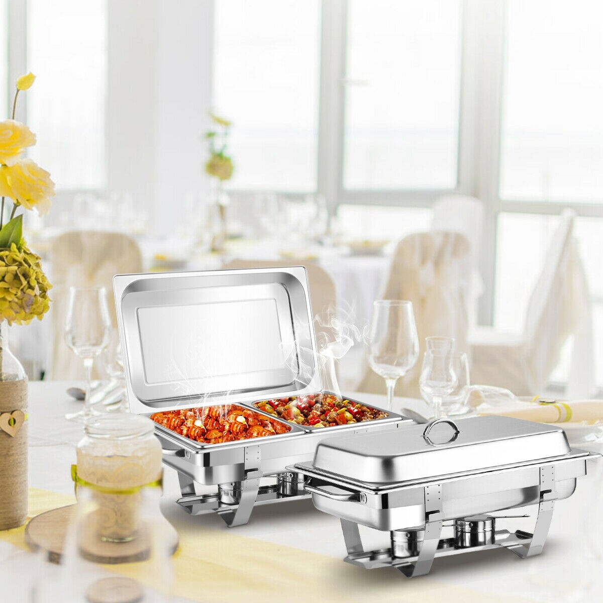 2 Packs Stainless Steel Full-Size Chafing Dish with Water Pan