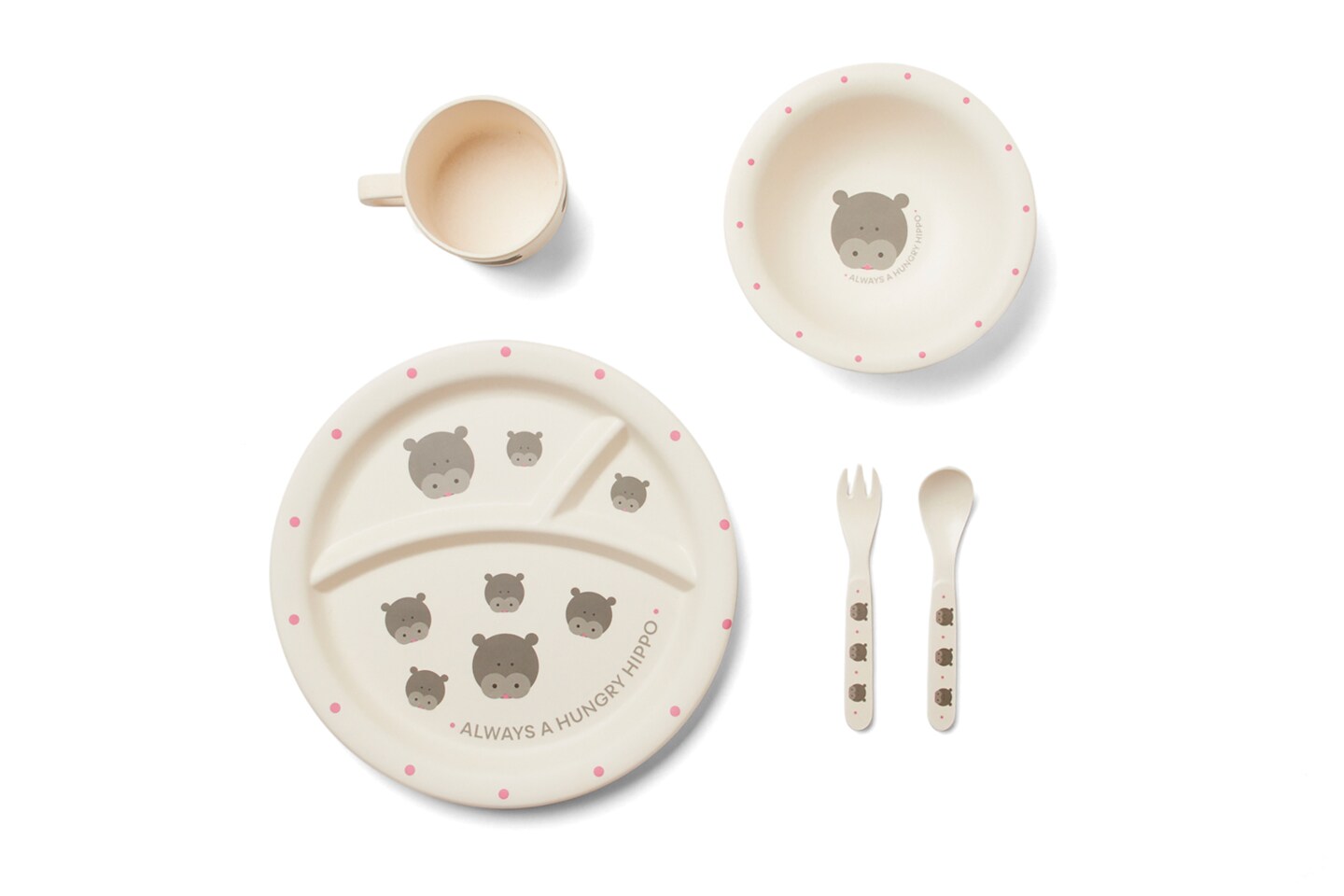 White Hippo 5 Pc Dinner Set for kids