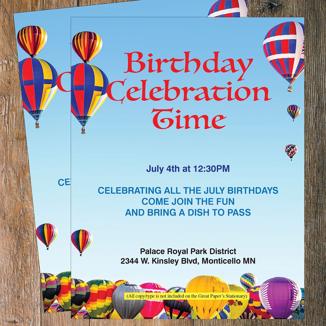 Great Papers! Hot Air Balloon Letterhead, for Invitations, Announcements and Personal Messages, Printer Friendly 8.5" x 11", 50 Pack