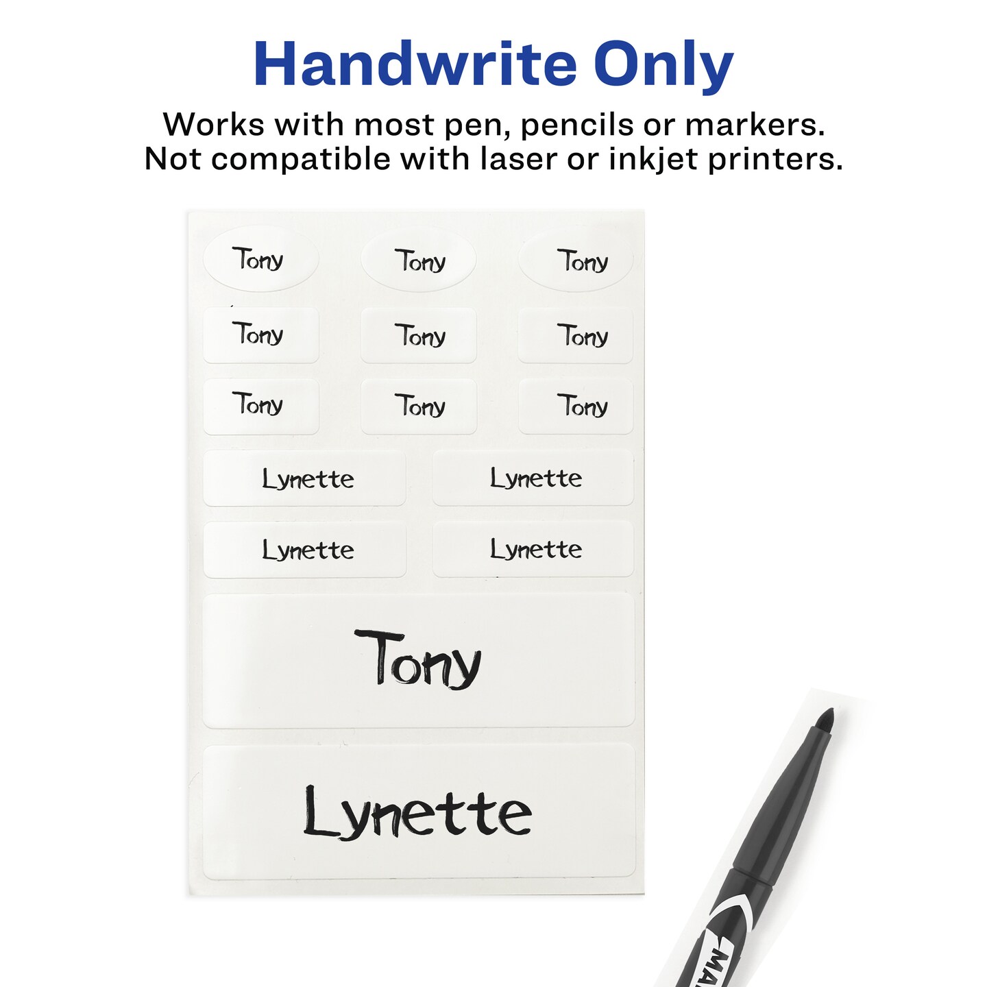 Avery No-Iron Fabric Labels, Assorted Shapes and Sizes, Washer and Dryer-Safe, White, Non-Printable, 45 Labels Per Pack, 90 Blank Labels Total (2-Pack of 40700)