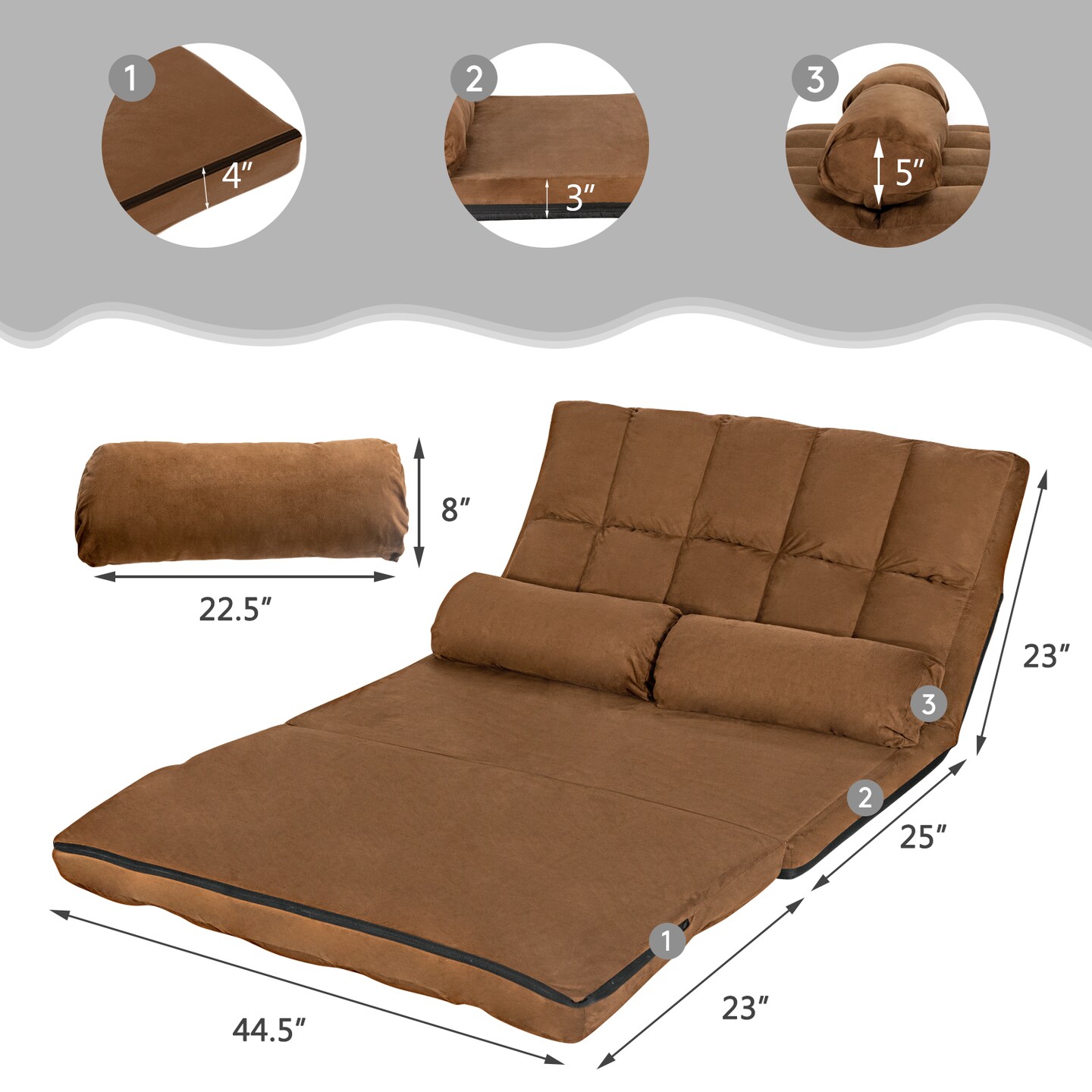6-Position Foldable Floor Sofa Bed with Detachable Cloth Cover