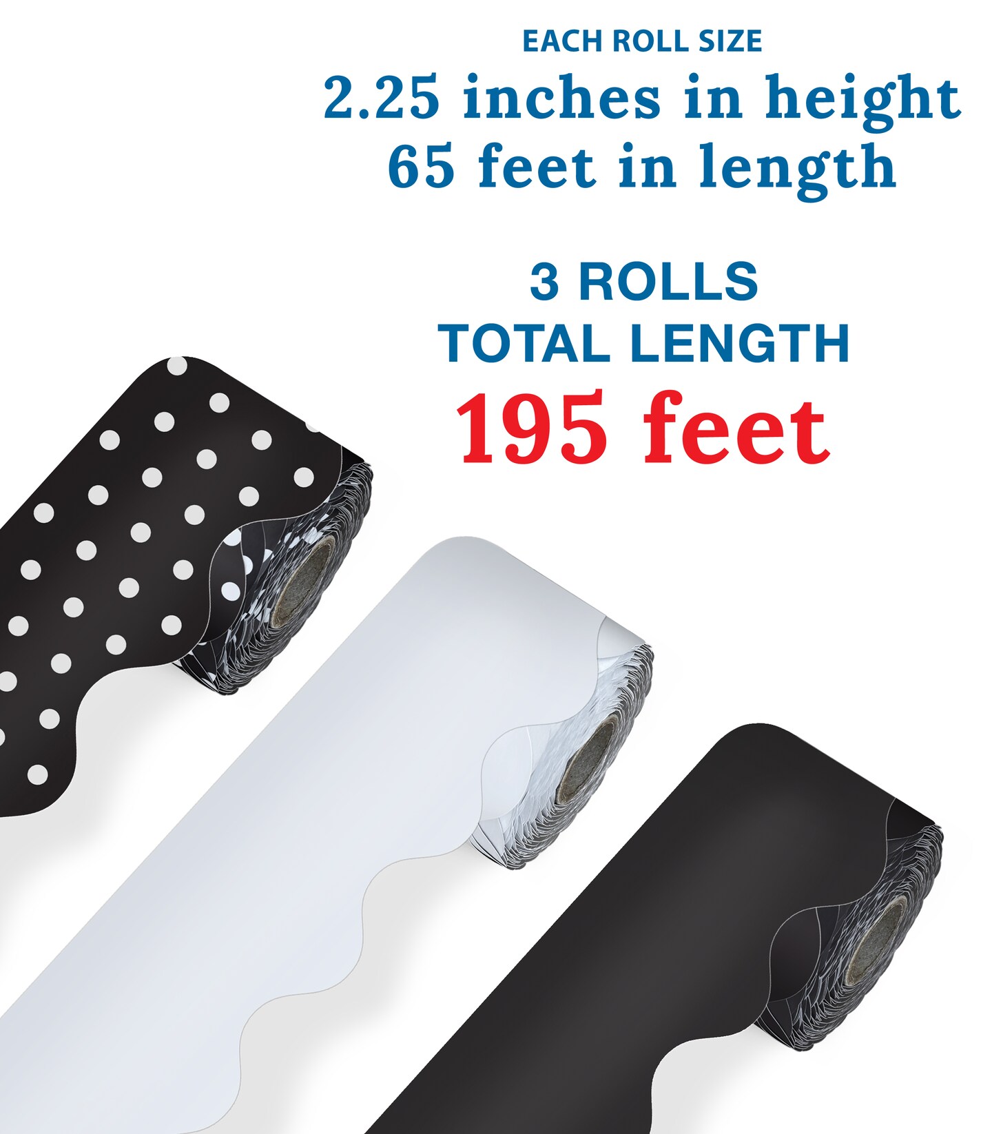 Carson Dellosa 3 Rolls of 195 Ft of Scallop Black and White Bulletin Board Borders Bundle,  Classroom Borders for Bulletin, 65 Ft Per Bulletin Board Trim Roll
