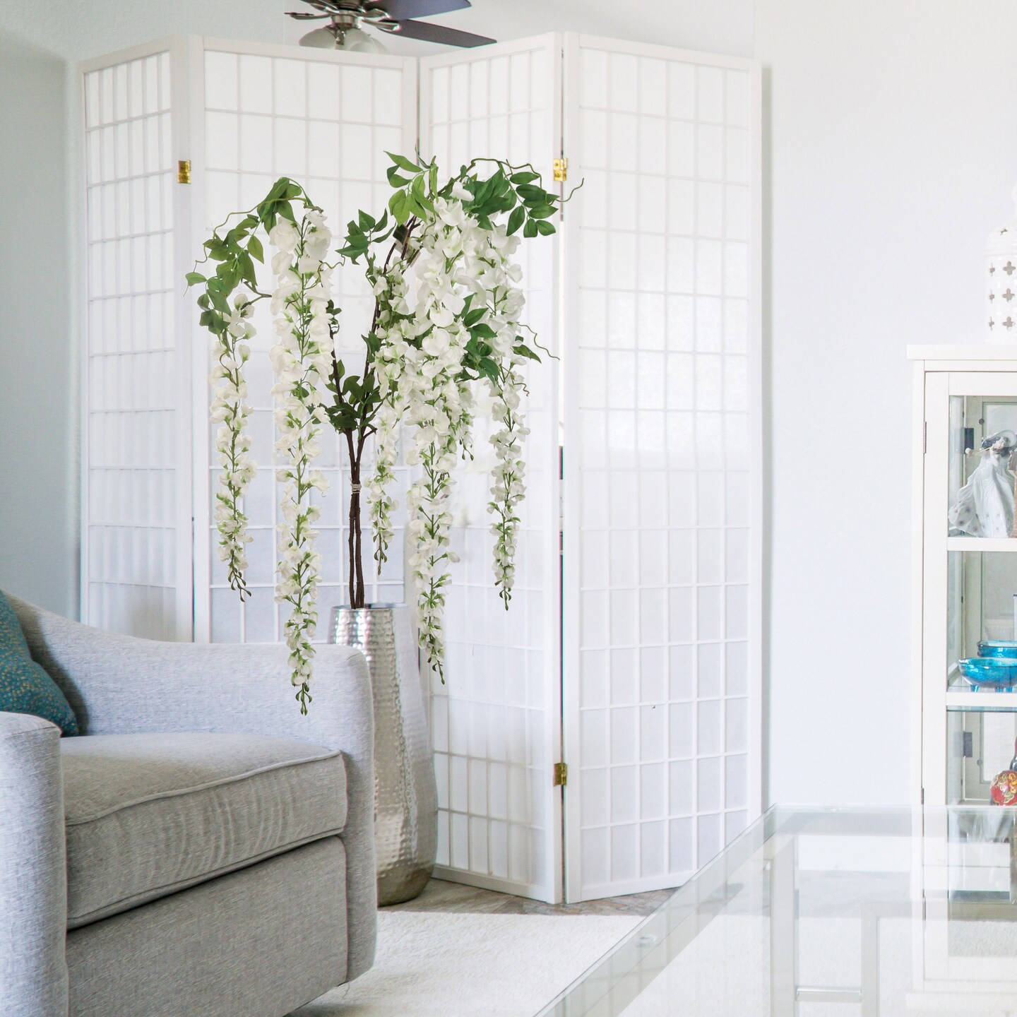 60” White Silk Wisteria Spray – Lifelike Artificial Flowers for Wreaths, Arrangements & Decor