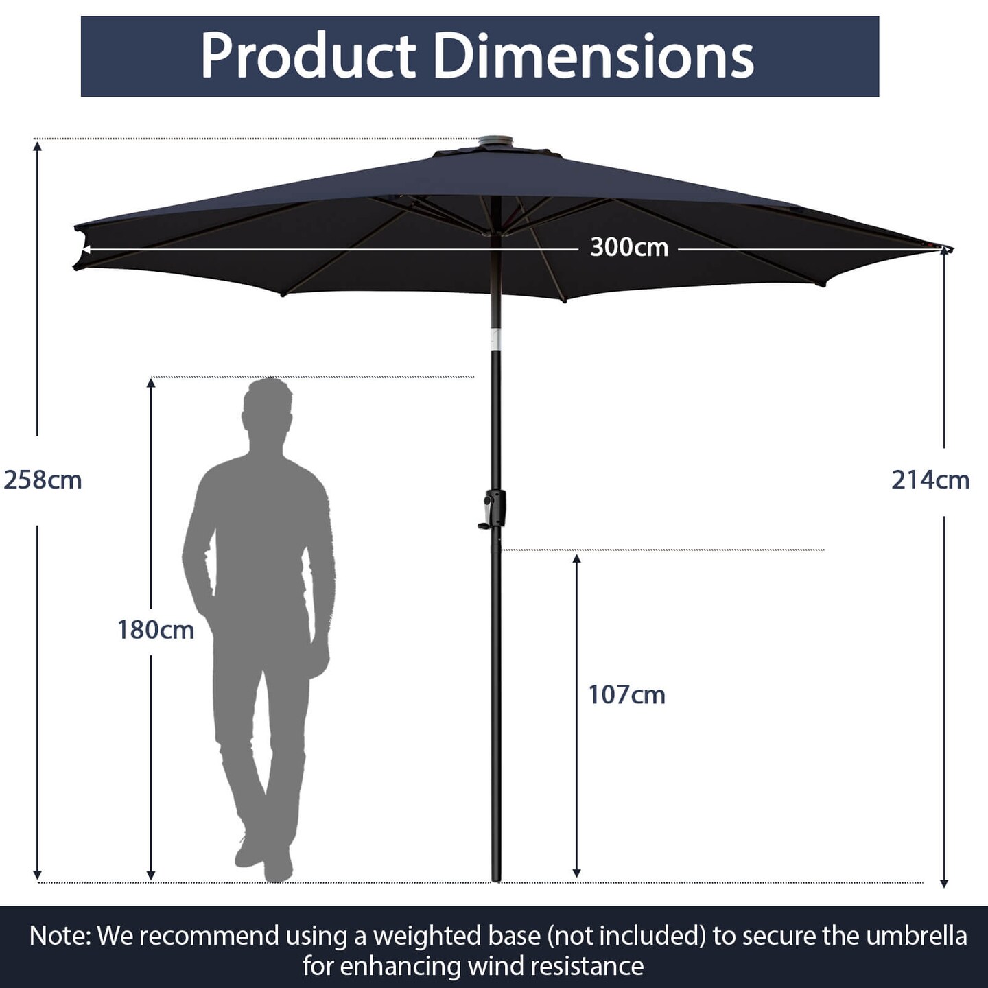 Patio Umbrella with 112 Solar Lights and Crank Handle