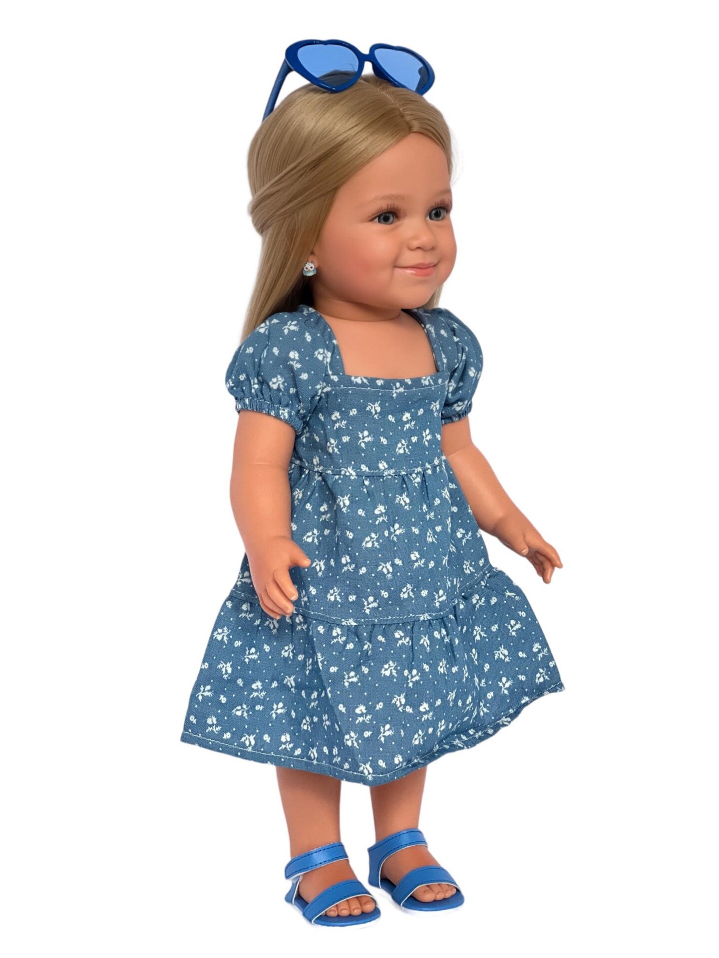 MBD Denim Maxi Dress for 18 Inch Kennedy and Friends Dolls and all Other 18 Inch Fashion Girl Doll-Complete Outfit with Sandals and Glasses