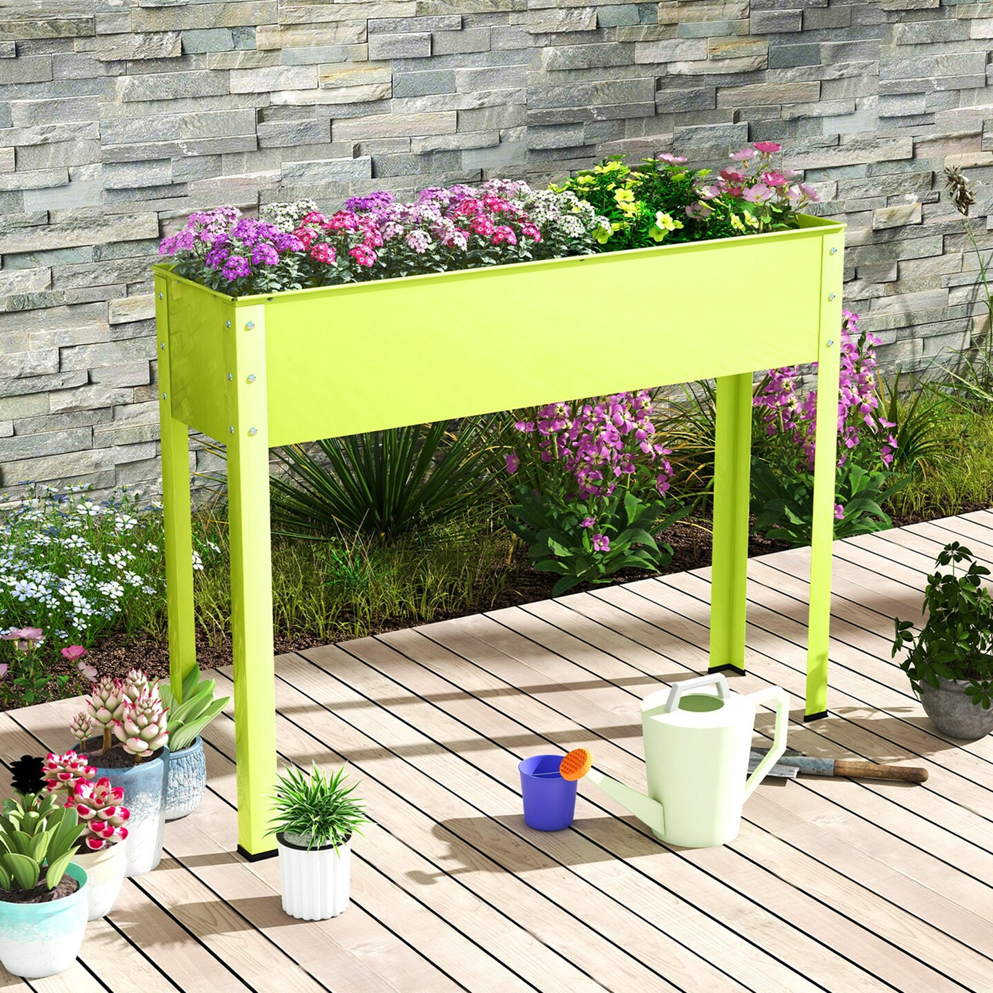 Costway 40&#x22; Raised Garden Bed with Legs Metal Elevated Planter Box Drainage Hole Backyard Green/Black