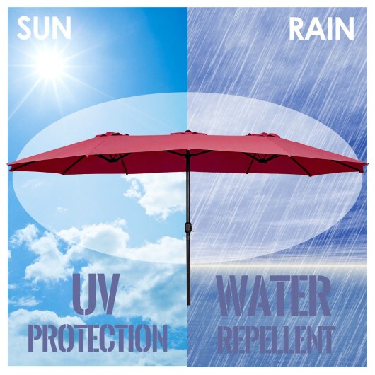 15 Feet Double-Sided Outdoor Patio Umbrella with Crank without Base-Dark Red