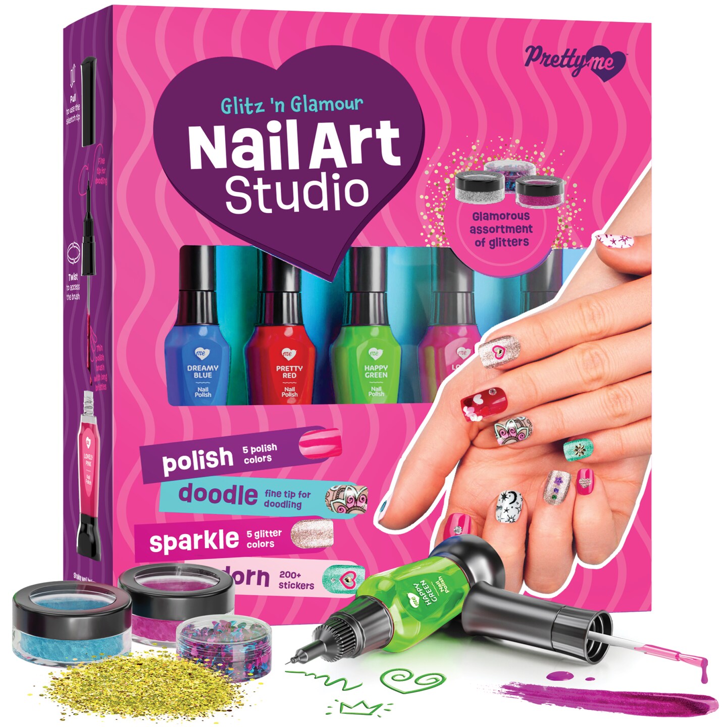 Nail Art Studio for Girls - Nail Polish Kit for Kids Ages 7-12 Years Old - Girl Gifts Ideas - Girls Nails Gift Set - Cool Girly Stuff - Polish, Pens, Glitter, Stickers, Gems, Filer