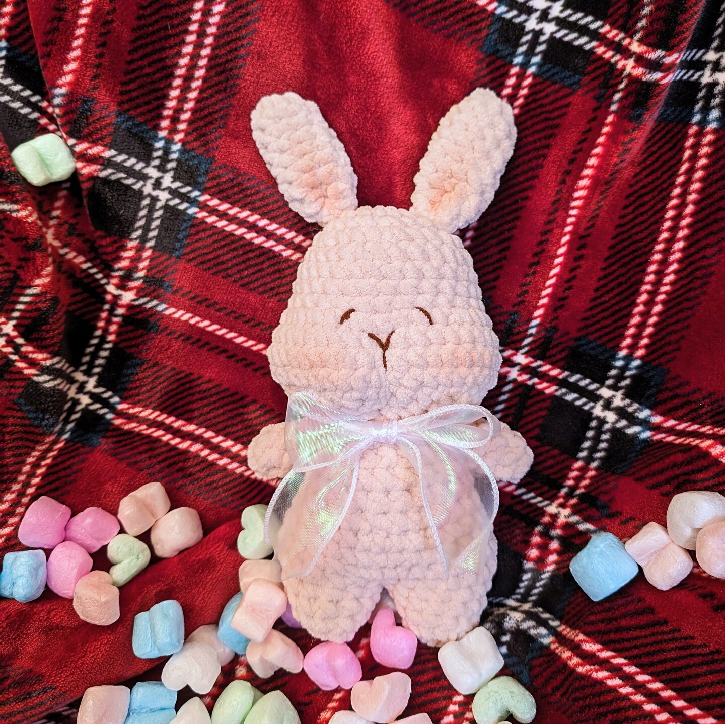 Bunny With Bow Crocheted Plush,  Chunky Bunny Plushie, Rabbit Animal Plushie, Japanese Style, Stuffed Toy, Crochet Bunny,Handmade Gift product 3
