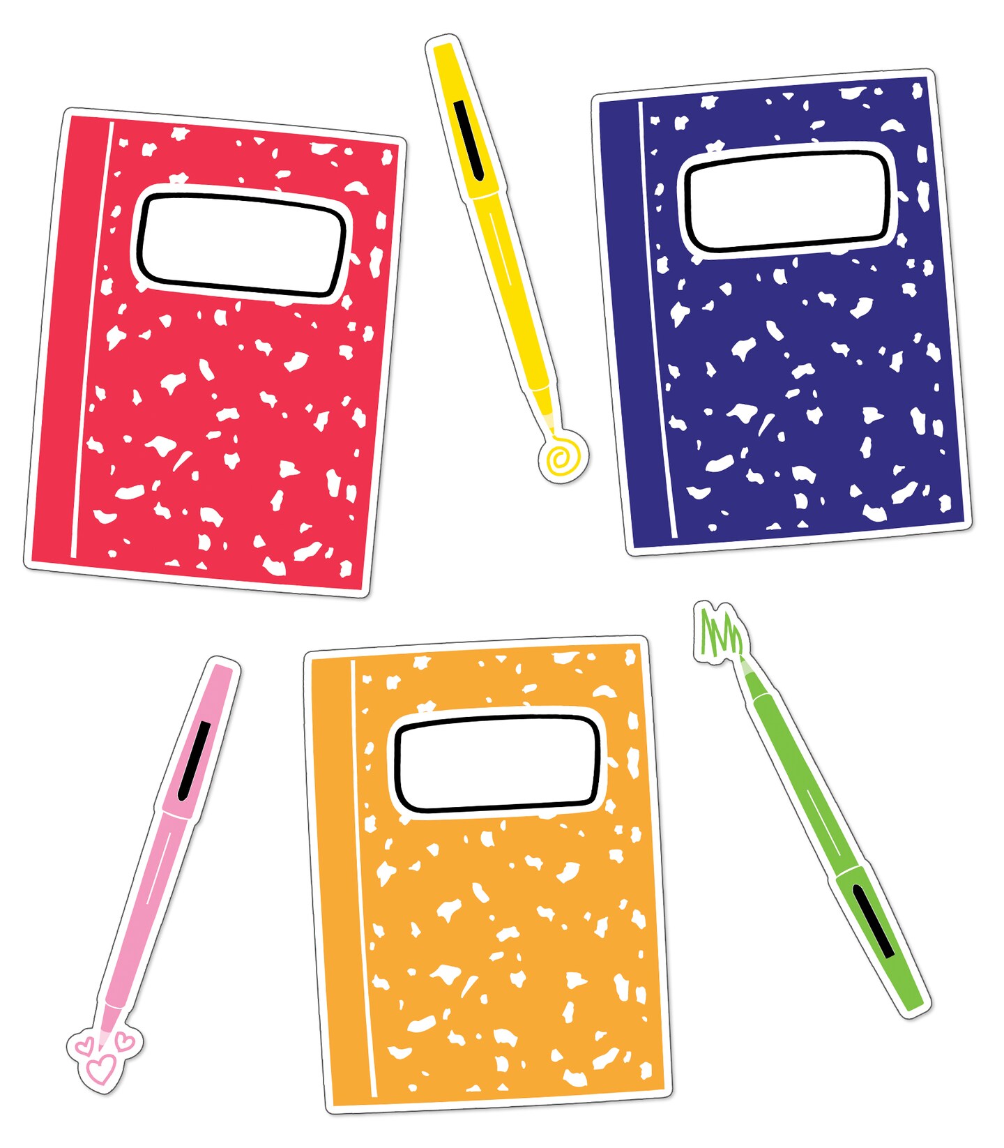 Carson Dellosa Happy Place 36-Piece School Supplies Cutouts, Colorful Pens and Notebooks for Book Themed Party Decorations, Bulletin Board, and Classroom Decor