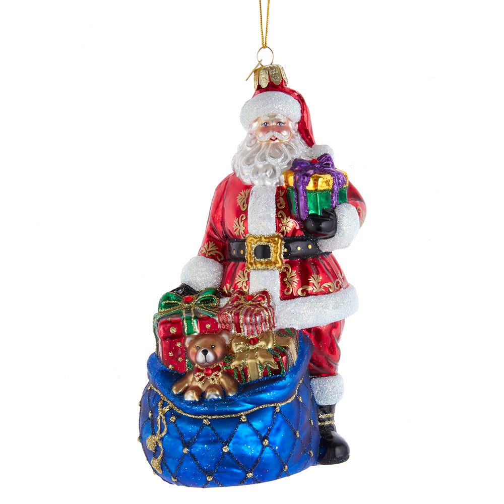 7&#x22; Bellissimo Glass Santa with Toys and Gifts Ornament | Luxurious Christmas Tree Decoration