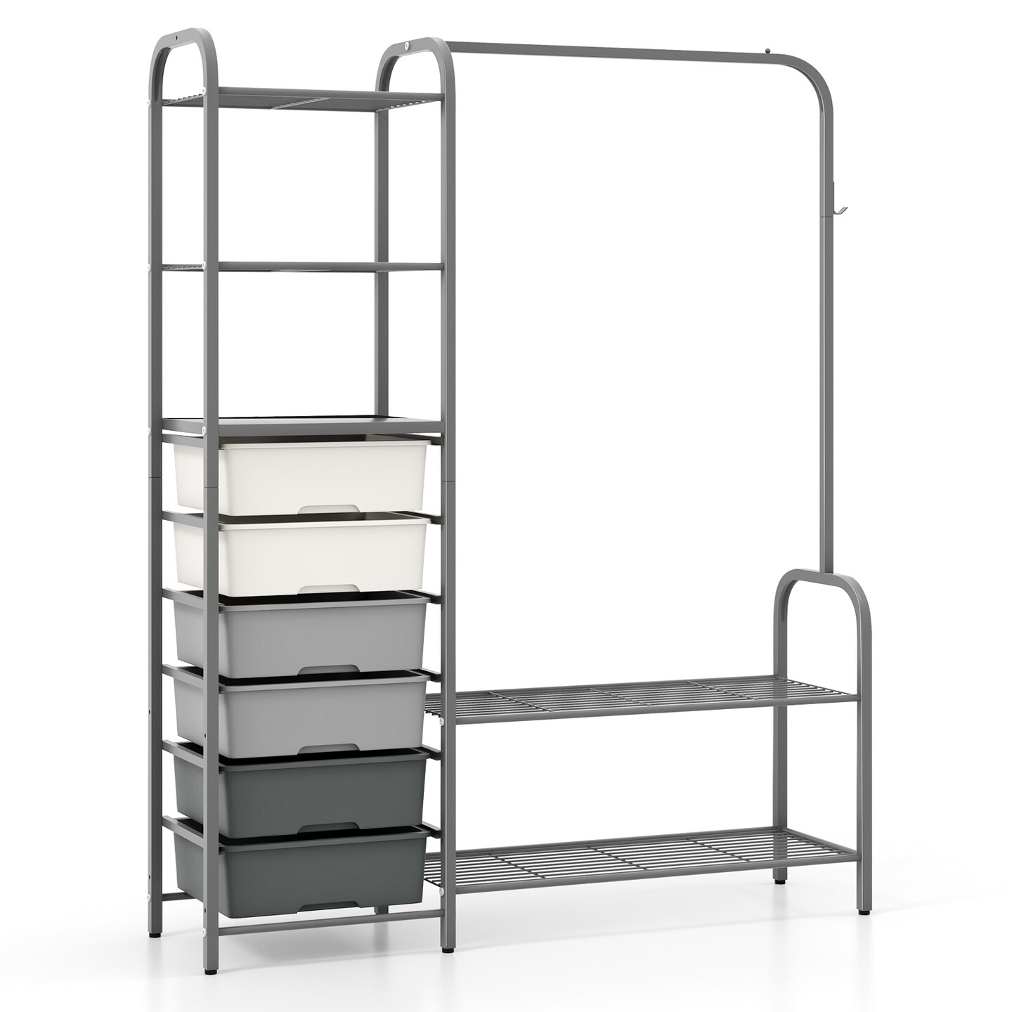 Free Standing Closet Organizer with Removable Drawers and Shelves-Grey