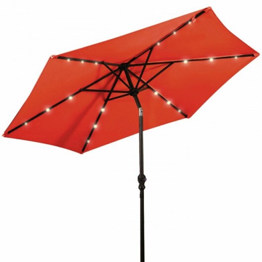 9 Feet Patio Solar Umbrella LED Patio Market Steel Tilt with Crank Outdoor