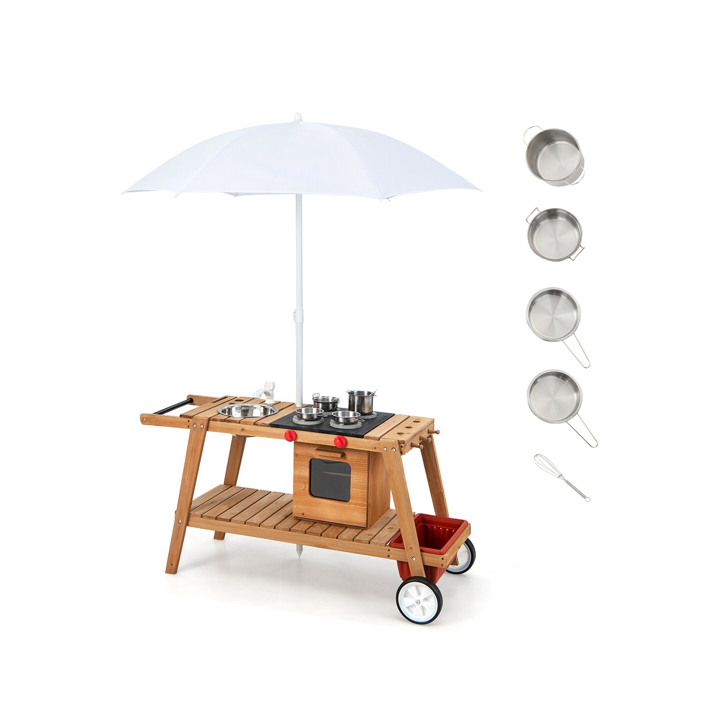 Wooden Play Cart with Sun Proof Umbrella for Toddlers Over 3 Years Old