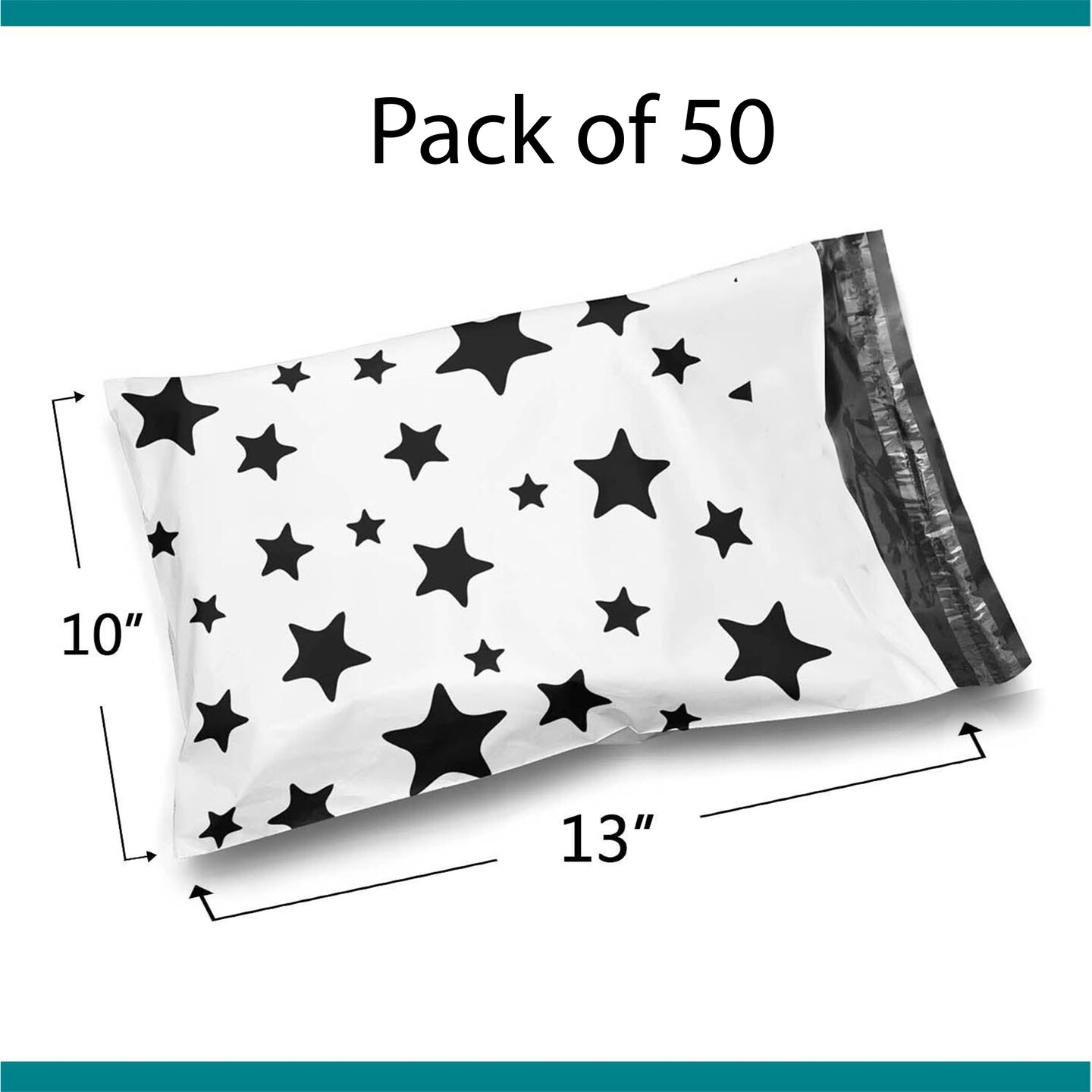 10 x 13 Black and White Stars Poly Bag Mailer Envelopes 2 Mil