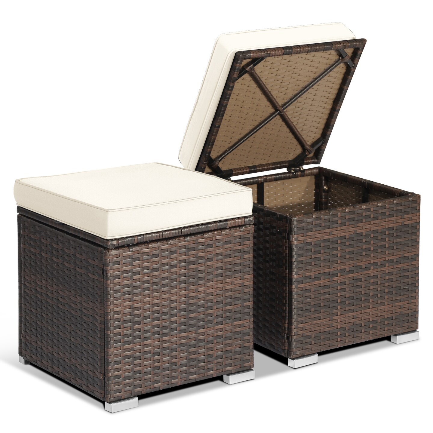 2 Pieces Patio Storage Ottoman with Removable and Washable Cushions