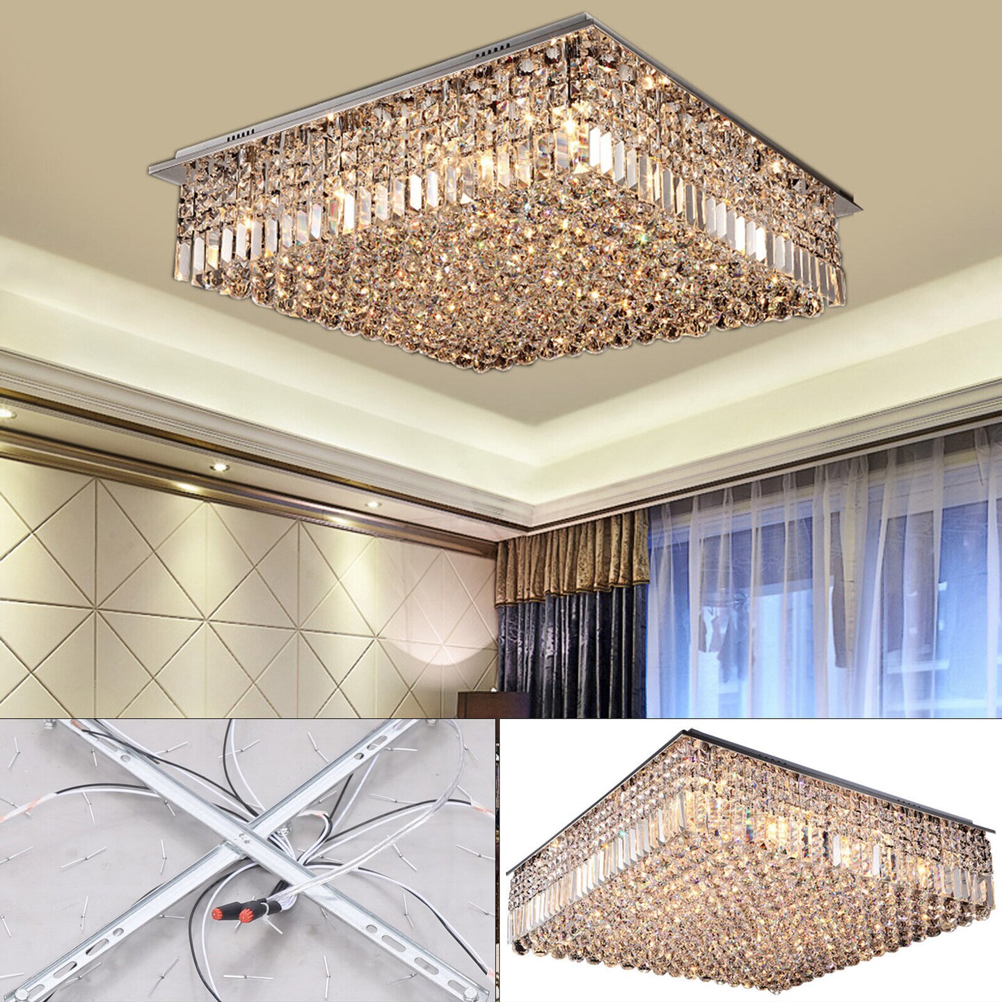 Kitcheniva Modern Crystal Flush Mount Chandelier Fixture
