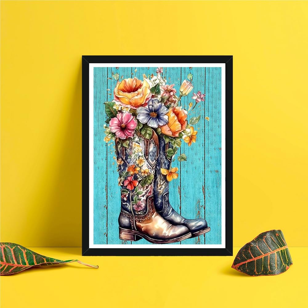 Attractive 5D Flower Cowboy Boots Painting