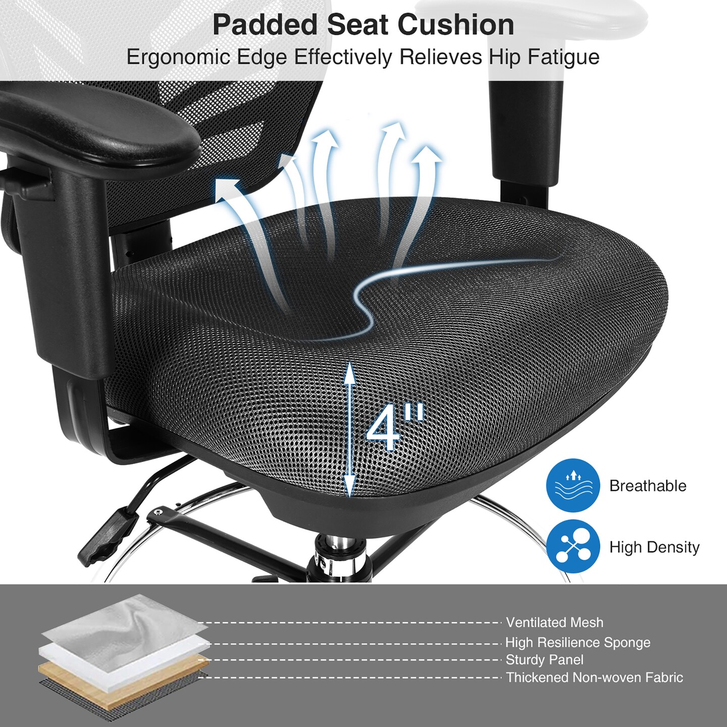 Costway Mesh Drafting Chair Office Chair w/Adjustable Armrests &#x26; Foot-Ring
