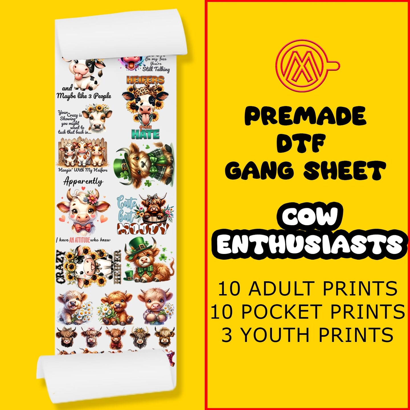 Cow Enthusiasts Direct-to-Film Transfer Gang Sheets - 22x60