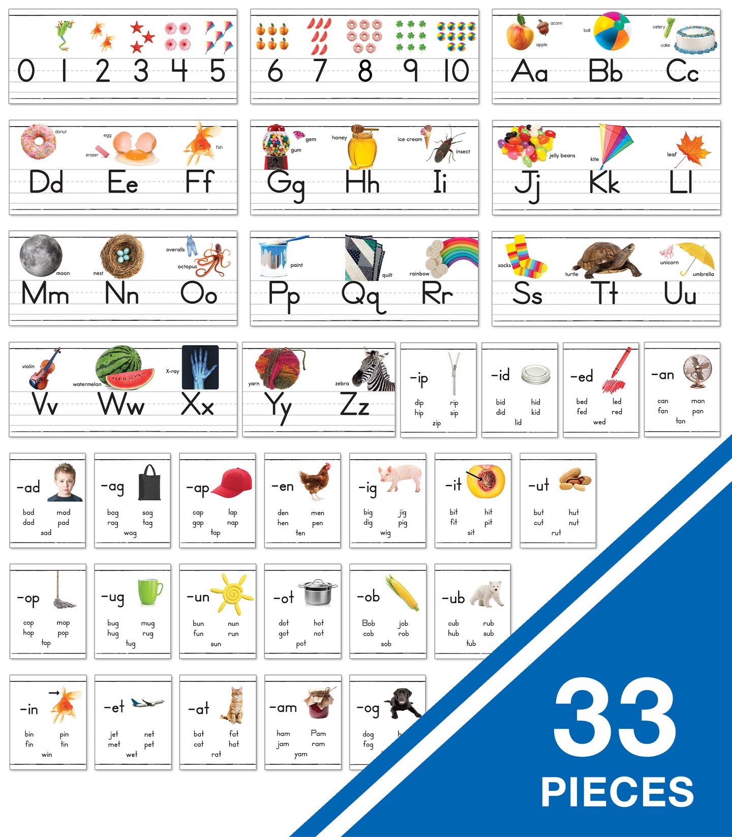 Carson Dellosa 31-Piece Photographic Alphabet Line and Number Line Bulletin Board Set, Alphabet and Number Line for Classroom Wall &#x26; Bulletin Board With Word Family Classroom Posters, Classroom Decor