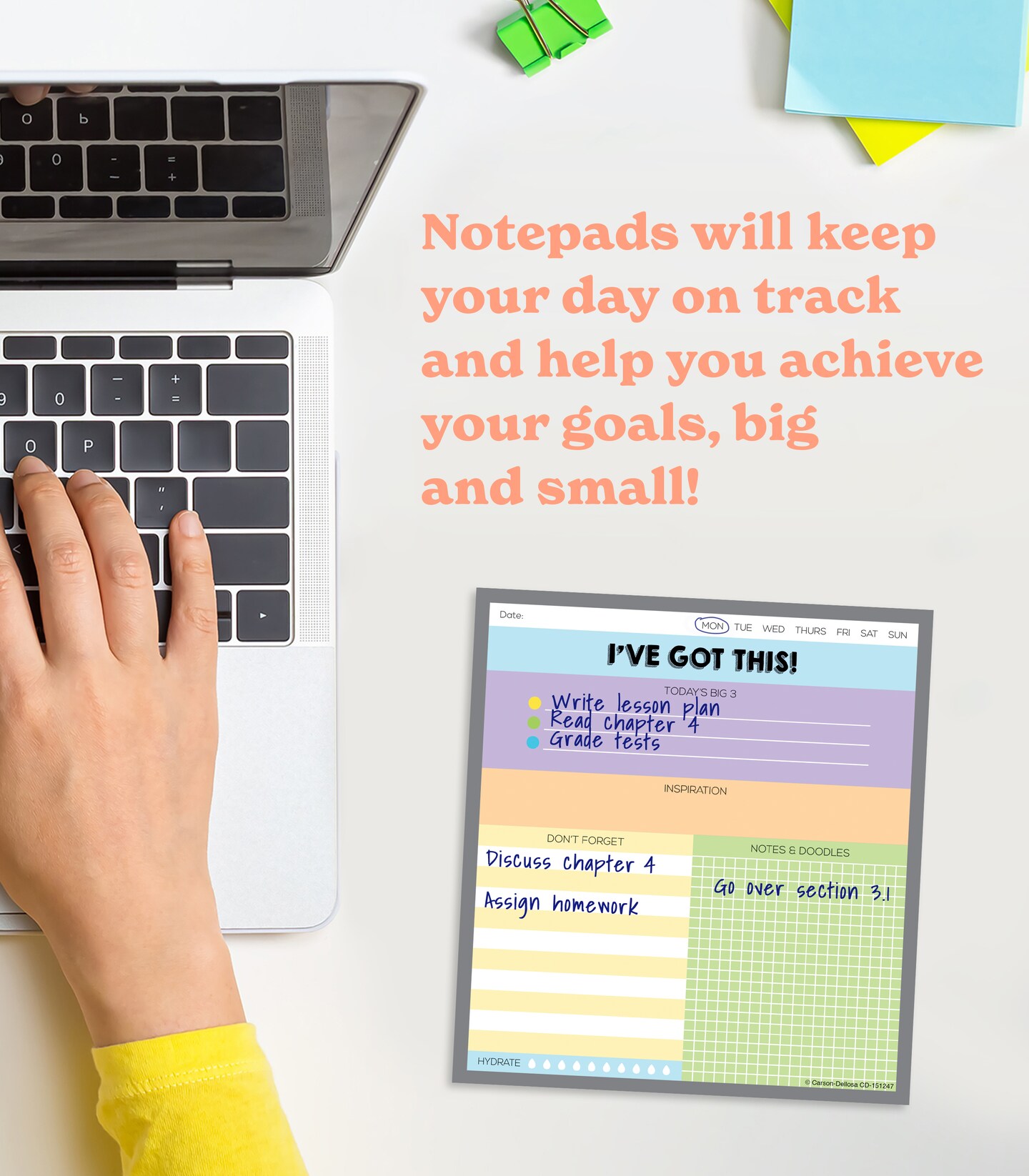Carson Dellosa I&#x27;ve Got This Notepad 3-Pack Set, Note Pads for To Do List, Goals, Sketch Pad, Checklist, and Classroom Organization Stationary, Desk Accessories and Office Supplies