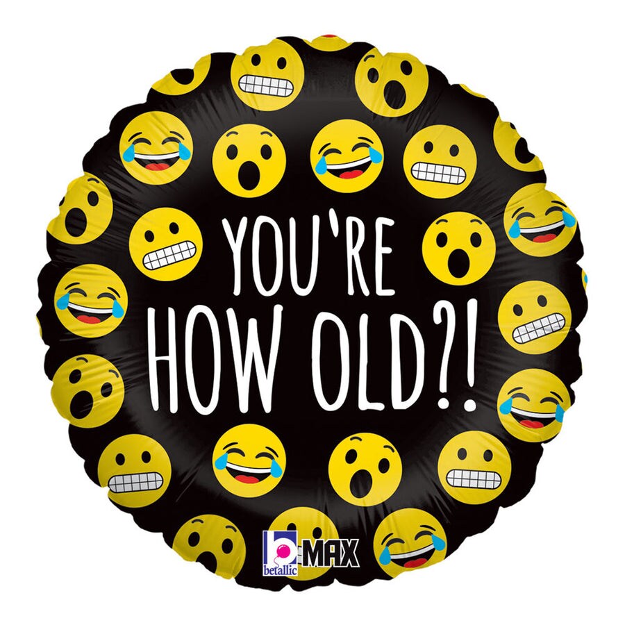 Emoji How Old 18&#x22; Round Foil Balloon, 1ct
