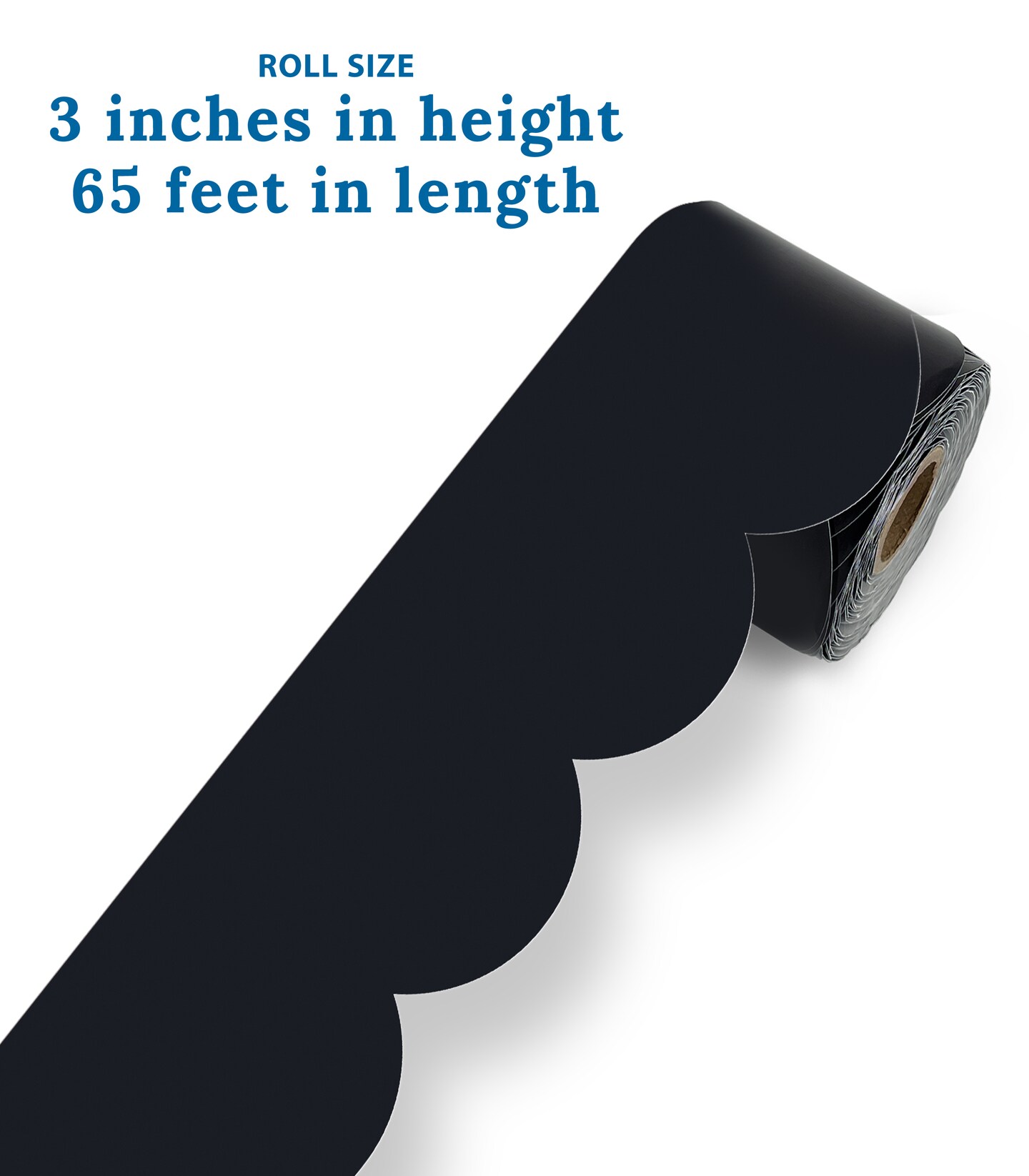 Carson Dellosa 65Ft of Black Bulletin Board Borders, 1 Roll of Scalloped Trim for Rolling Whiteboard, Cork and Posterboard, Party, Office Decorations, and Classroom Decor