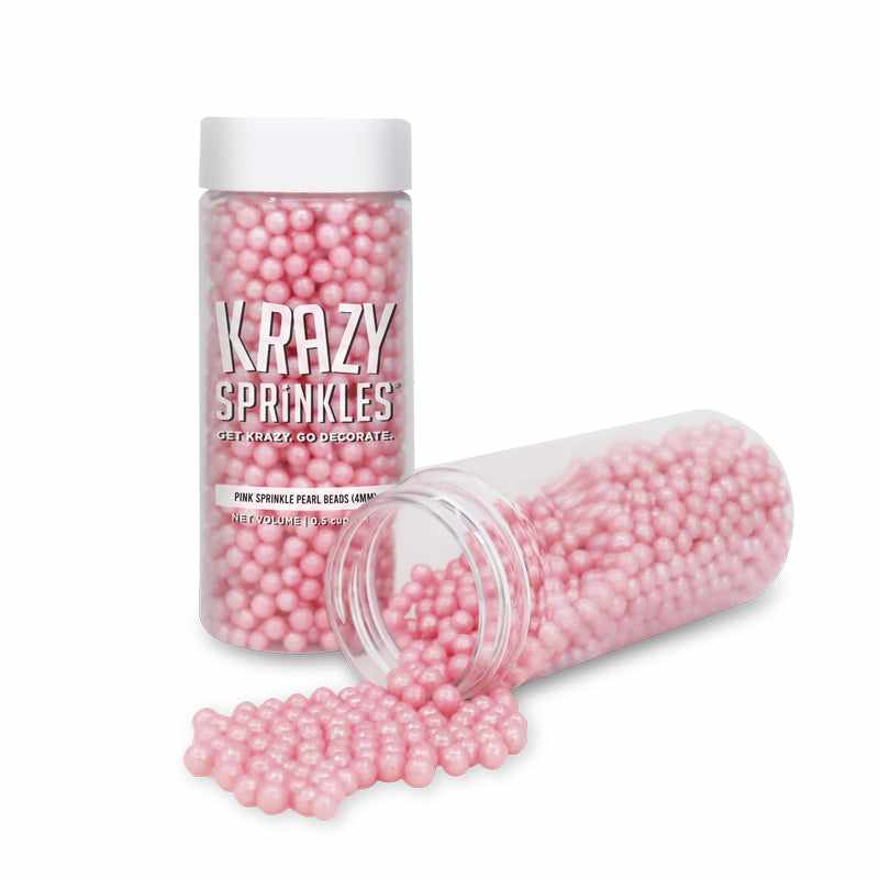Krazy Sprinkles - Pink Pearl 4mm Beads (1/2 Cup, 1x Jar) for Cakes, Ice Cream &#x26; Cookies