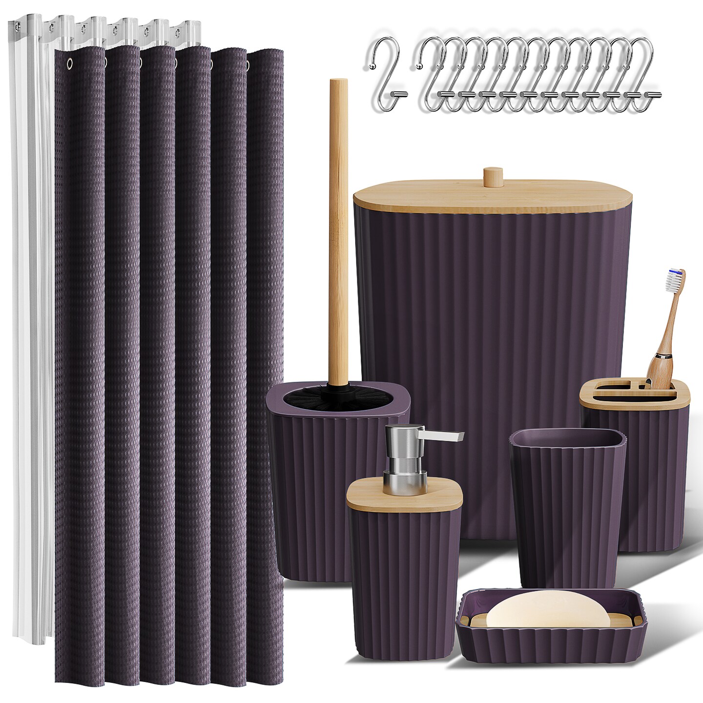 Clara Clark Bamboo Bathroom Accessories Set