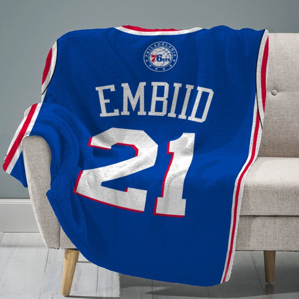 Sleep Squad Philadelphia 76ers Joel Embiid 60” x 80” Raschel Plush Jersey Basketball Blanket