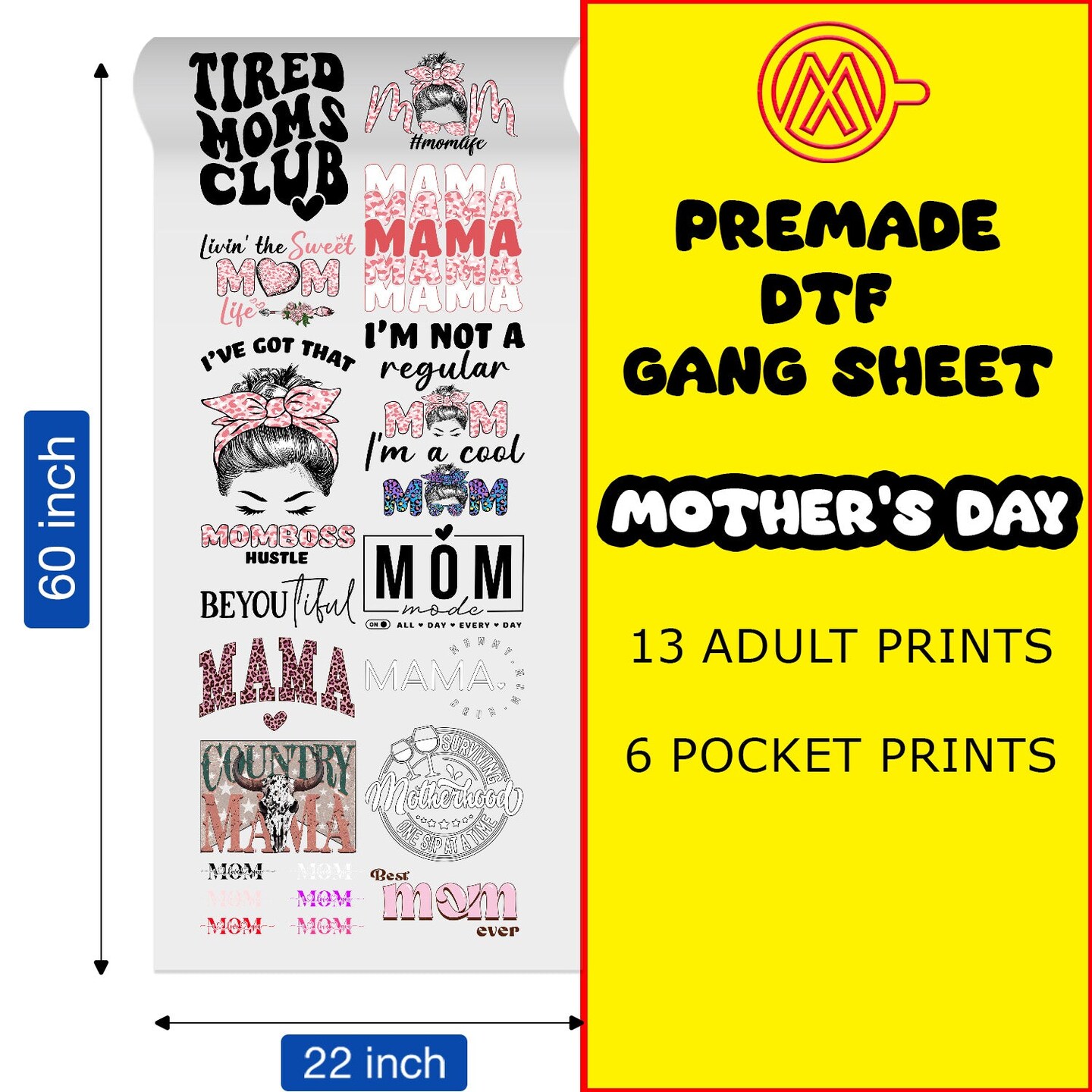Mother&#x27;s Day Direct-to-Film Transfer Gang Sheets - 22x60