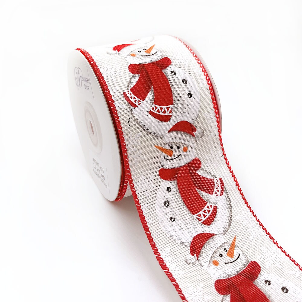 Designer&#x2019;s Shop WR 63-5174 Christmas Holiday Snowman wired edge ribbon 2.5&#x201D; x 10 yard