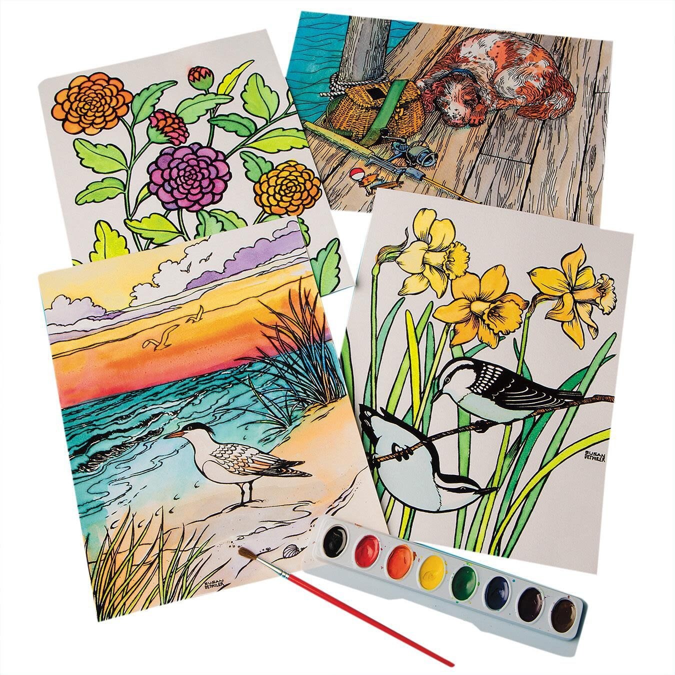 S&#x26;S Worldwide Watercolor Velvet Art Posters, 6 each of 4 Designs Printed in Velvet Flocking on Genuine Watercolor Paper, Decorate with Pan or Liquid Watercolor Paints, 9&#x22; x 12&#x22; Pack of 24.