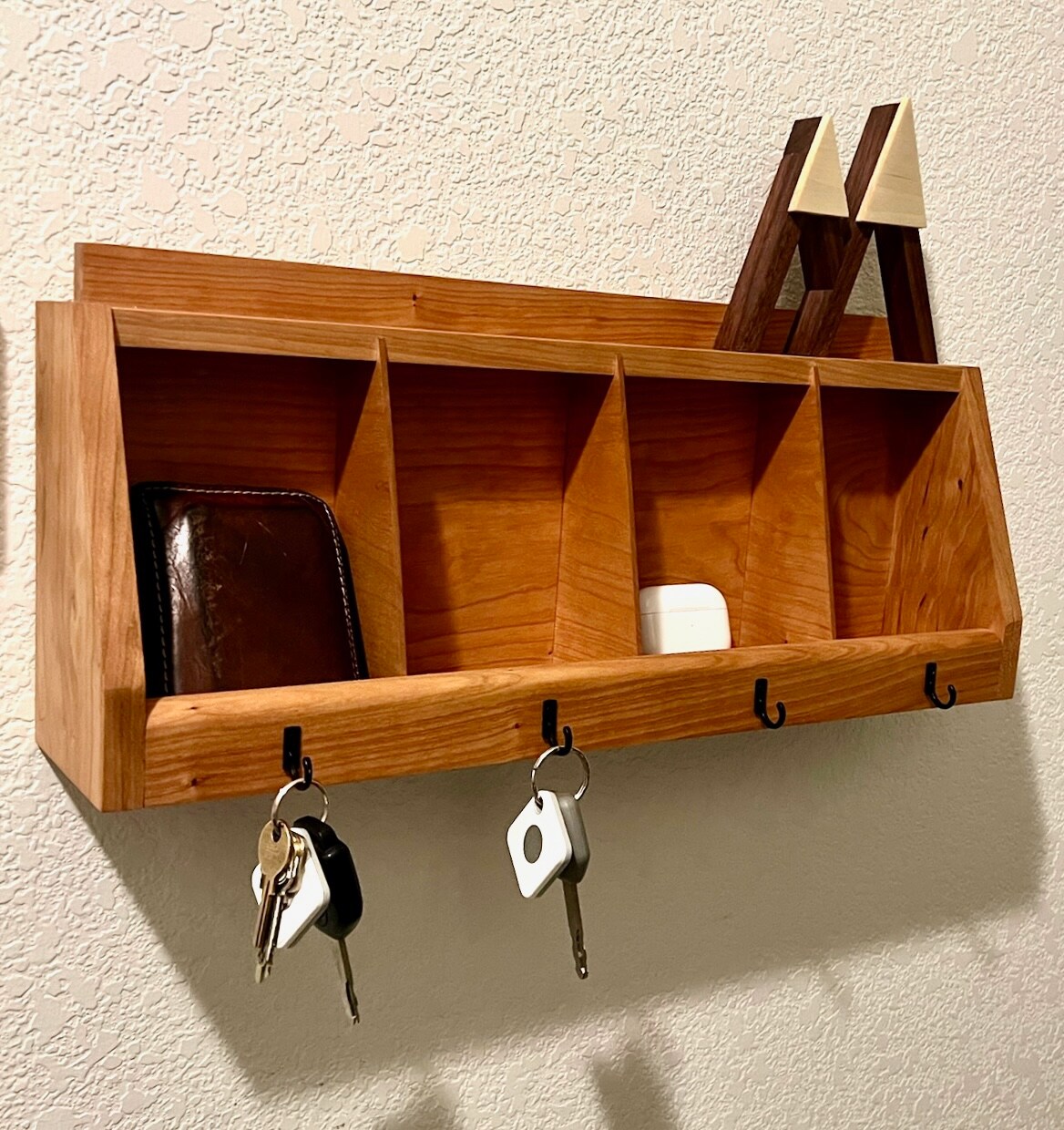 Handmade wall hanging key holder and organizer key hooks solid hard maple, cherry, walnut, or mahogany entryway home decor MakerPlace by