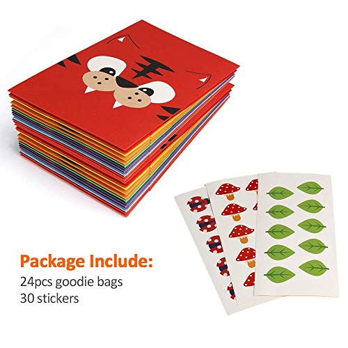 24 Pieces Animal Party Favor Gift Bags, Kids Goodie Bags for Birthday Party, Paper Candy Treat Bags Small Gift Wrap Bags for Jungle Safari Theme Party Baby Shower Supplies