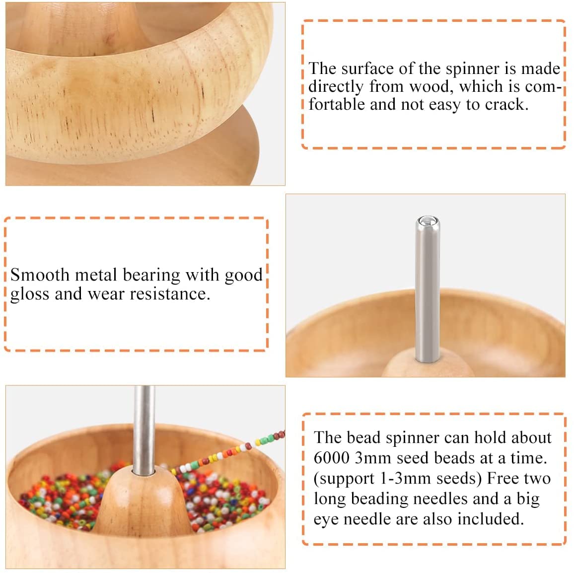 8000 Pieces The Upgrade Version Wooden Bead Spinner with 2 Pcs Big Needles and 1 Surprise Gift Pack for Jewelry Making Tools,Quickly Stringing Beads Tool