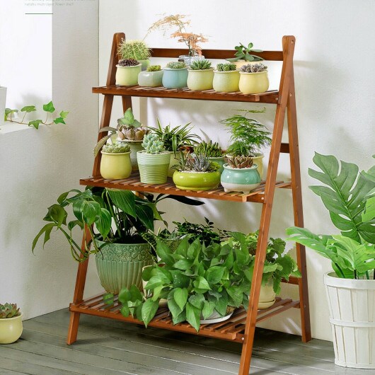 Wicker 3-Tier Storage Shelf Ladder Style Big Capacity Bookshelf for Home