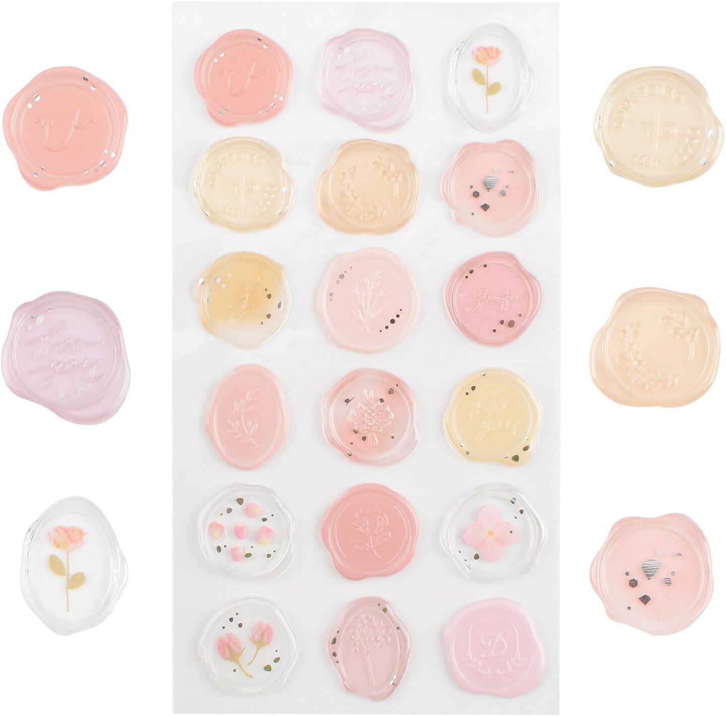 Pink Transparent Pre-Made Wax Stickers, 54 Pcs Adhesive Wax Seal Stickers Birthday Bridal Shower Party Presents Craft Scrapbook Gift
