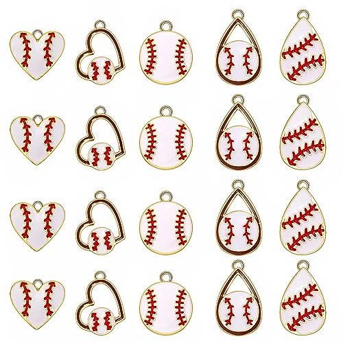 20 Pieces Sports Charms Enamel Basketball Baseball Pendant Charms for Jewelry Making Rhinestone Ball Game Softball Charms for Necklace Bracelet Earrings DIY Crafts (Set 7)