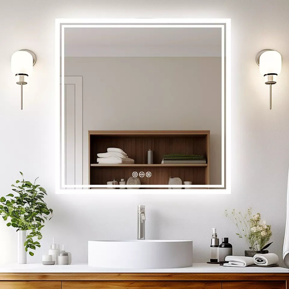 Wisfor LED Bathroom Mirror Shatter-Proof Dimmable Antifog Wall Vanity Mirror