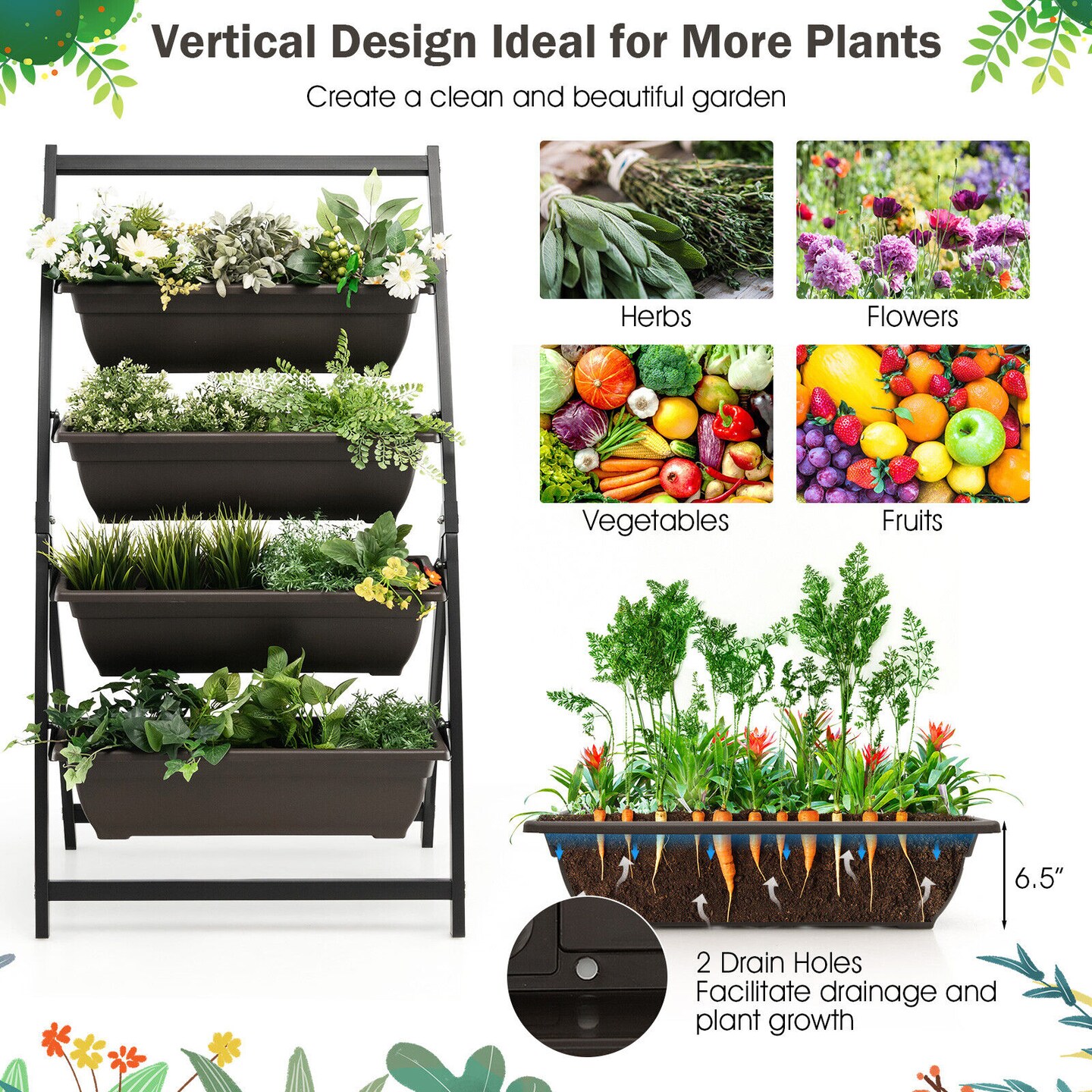 4-tier Vertical Raised Garden Bed With 4 Containers And Drainage Holes-s
